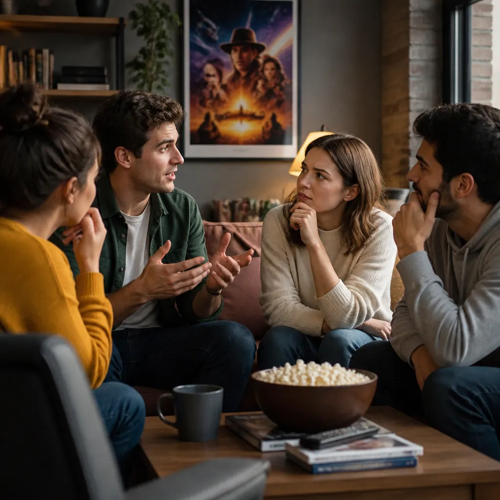 Personen, die gemeinsam über ein altes Filmzitat diskutieren