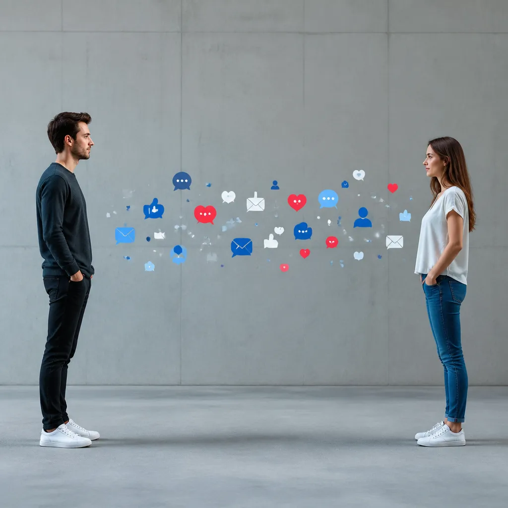 Symbolische Darstellung von Social-Media-Icons und Abstand zwischen Menschen